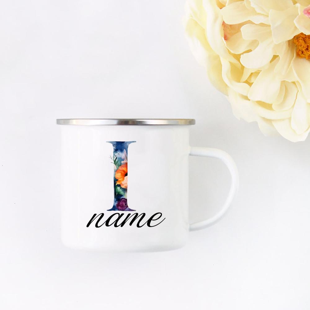 Personalisierte Blumige Initialen Namensbecher Benutzerdefinierter Name Tee Kaffee Heiße Schokolade Tasse Braut Brautjungfer Muttertag Geschenk für Sie