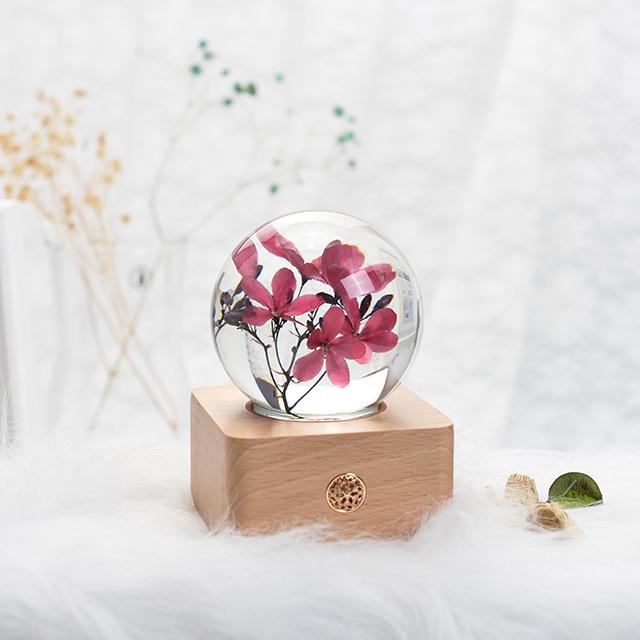 Dandelion Preserved Flower Night Light - Wooden Crystal Ball for Christmas & Birthday Gifts