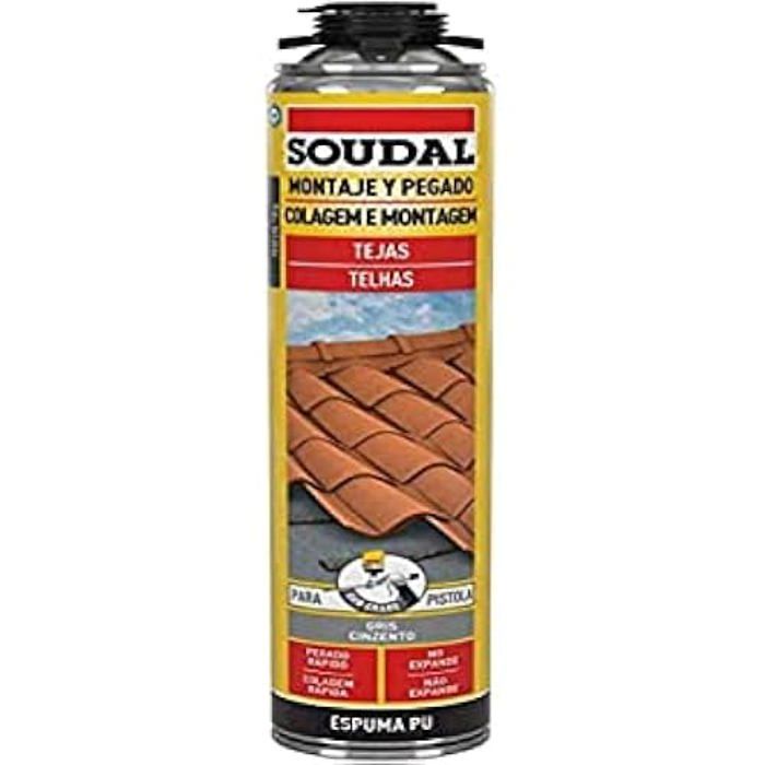 Mousse adhésive - SOUDAL - 750 ml - Grise - Faible expansion - Collage rapide de tuiles