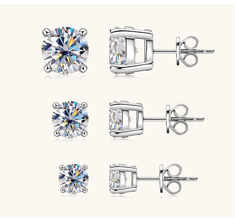 Moissanite Four-Claw Stud Earrings for Women - High-End S925 Sterling Silver Trendy Ear Jewelry