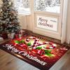Christmas Doormat with Red Bow and Candy Cane, Flannel Polyester Mat, Non-Slip Machine Washable for Festive Entryway Decor