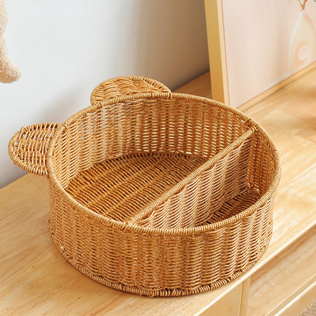 Cartoon Styles Sturdy Rattan Wall Mounted Storage Shelf with Bear Ears Designs for Organizing Accessories and Toy