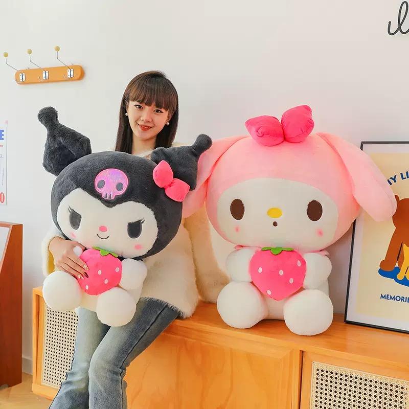 25cm Strawberry Kuromi Pillow Plush Toy Soft Stuffed Animal Strawberry Melody Figure Doll Gift For Girl Birthday Gifts