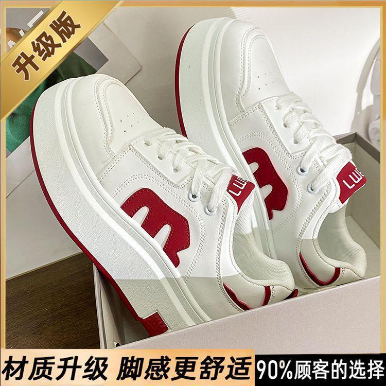 

2025 весна маленькие белые туфли новая корейская версия ins студентки увеличение роста платформа спортивная обувь для скейтбординга повседневная обувь женщины 35 красный