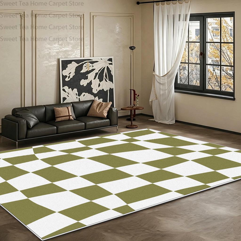 Retro Color Blocked Geometric Living Room Carpet Decoration Home Antiskid Machine Washable Bedroom Mat Soft Fluffy Lounge Rug