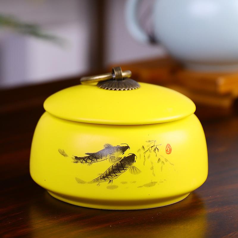 Creative Ceramic Landscape Flower Storage Jar with Lid Tea Jar Home Small Medicine Powder Candy Nut Jar Food Sealed Storage Jar