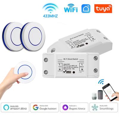 Tuya WiFi Smart Switch 10A 433MHz Mini Round Button Switch Breaker Voice Control for Smart Life Alexa Google Home Automation