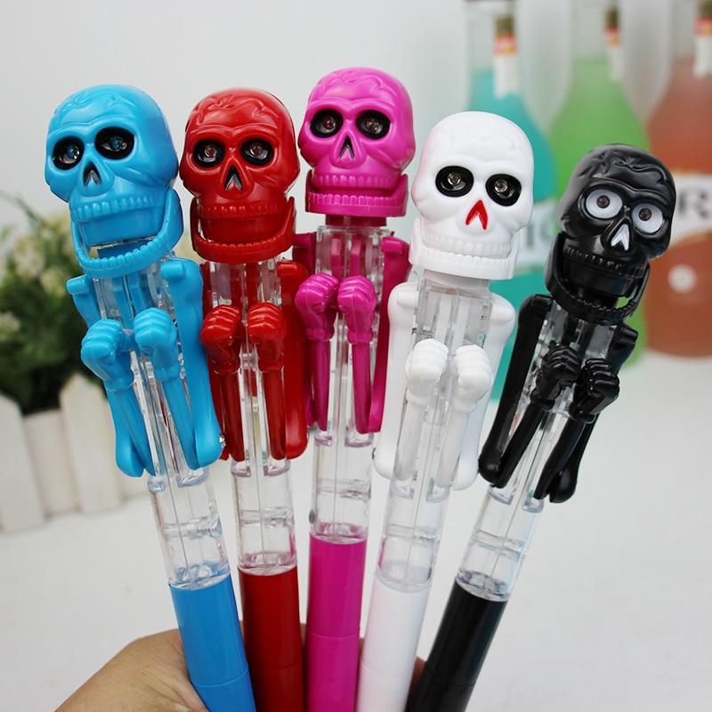 1pcs Halloween Gift for Children Lovely Skeleton Boxing Pen Creative Ball Point Pen with Light Decompression Toy Pen