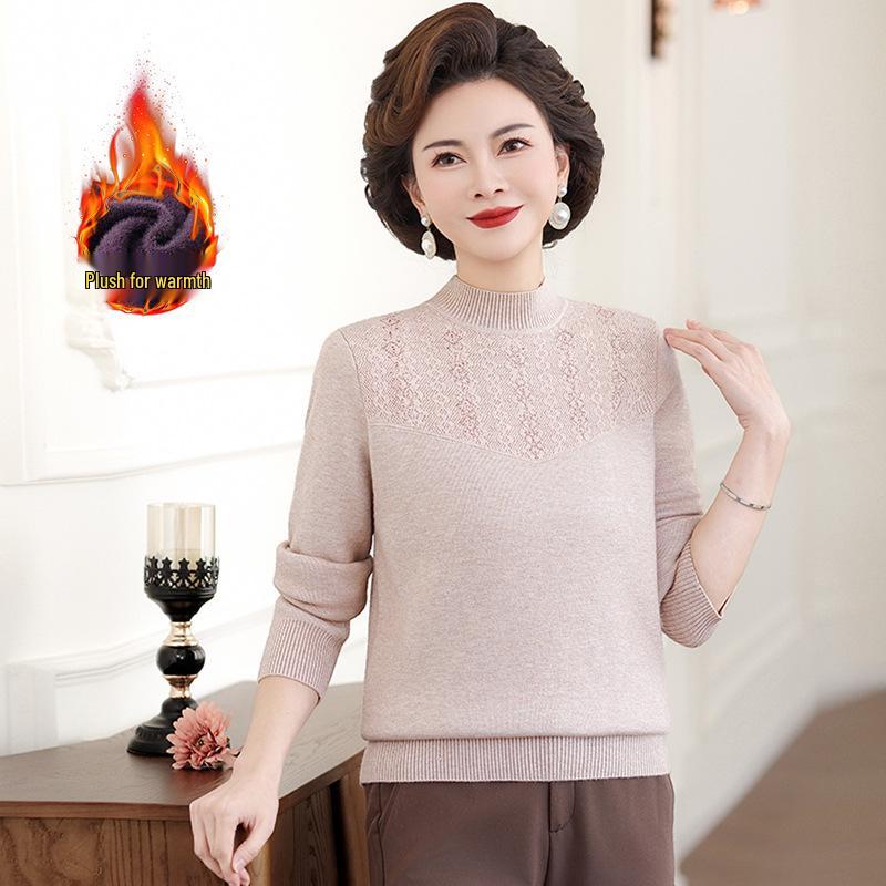 Mom's Velvet Knitwear: Autumn/Winter Warm Sweater for Middle-Aged & Elderly Women