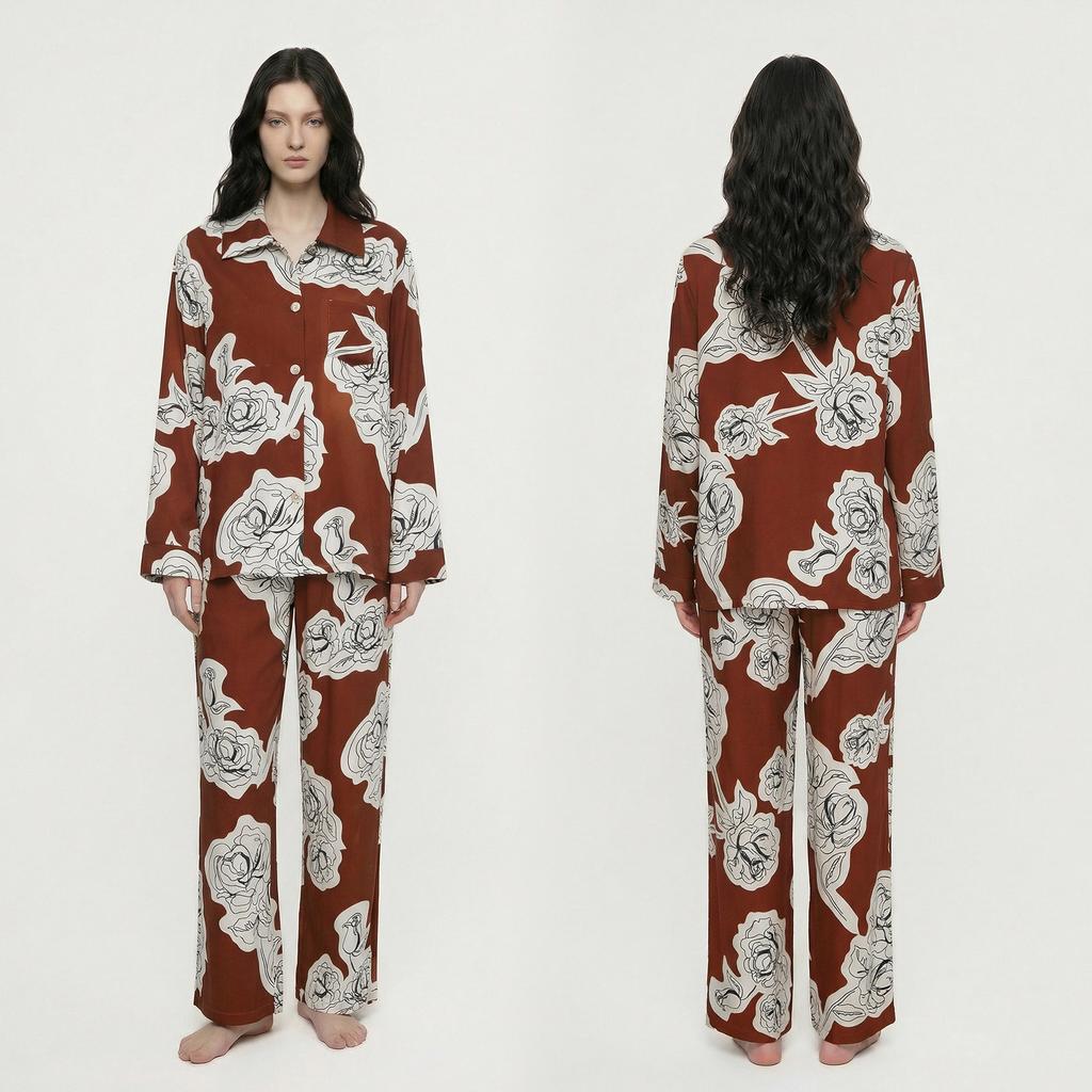 New pajamas women's spring and autumn cotton long-sleeved trousers casual cardigan lapel loungewear can be worn outside TZ1119