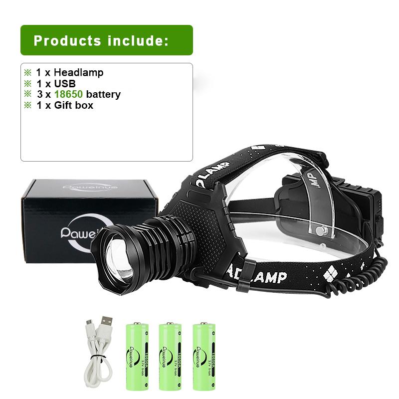 Adjutsable Headlamp XHP120 Portable Headlight Telescopic Zoom Lamp Rechargeable Lantern Outdoor Night Fishing Head Lamp