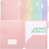 Plastic Folders with Pockets 3 Hole Punched, 6 Pack Pastel Pocket Folders for 3 Ring Binder, Unique 1/3 Cut Tabs with Colorful Labels, School