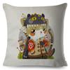 Adorable Cat Character Cushion 45x45cm Original Fantasy Theme Illustration High Resolution Print Woven Fabric Cover