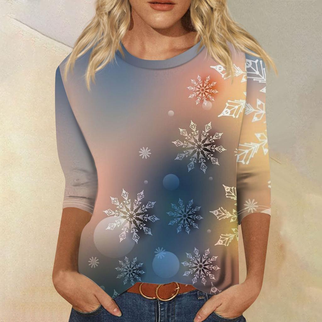 Christmas Limited Edition Women's 3D Red Christmas Tree Printed Round Neck Long Sleeve T-shirt Fashion Casual Long Sleeve Top