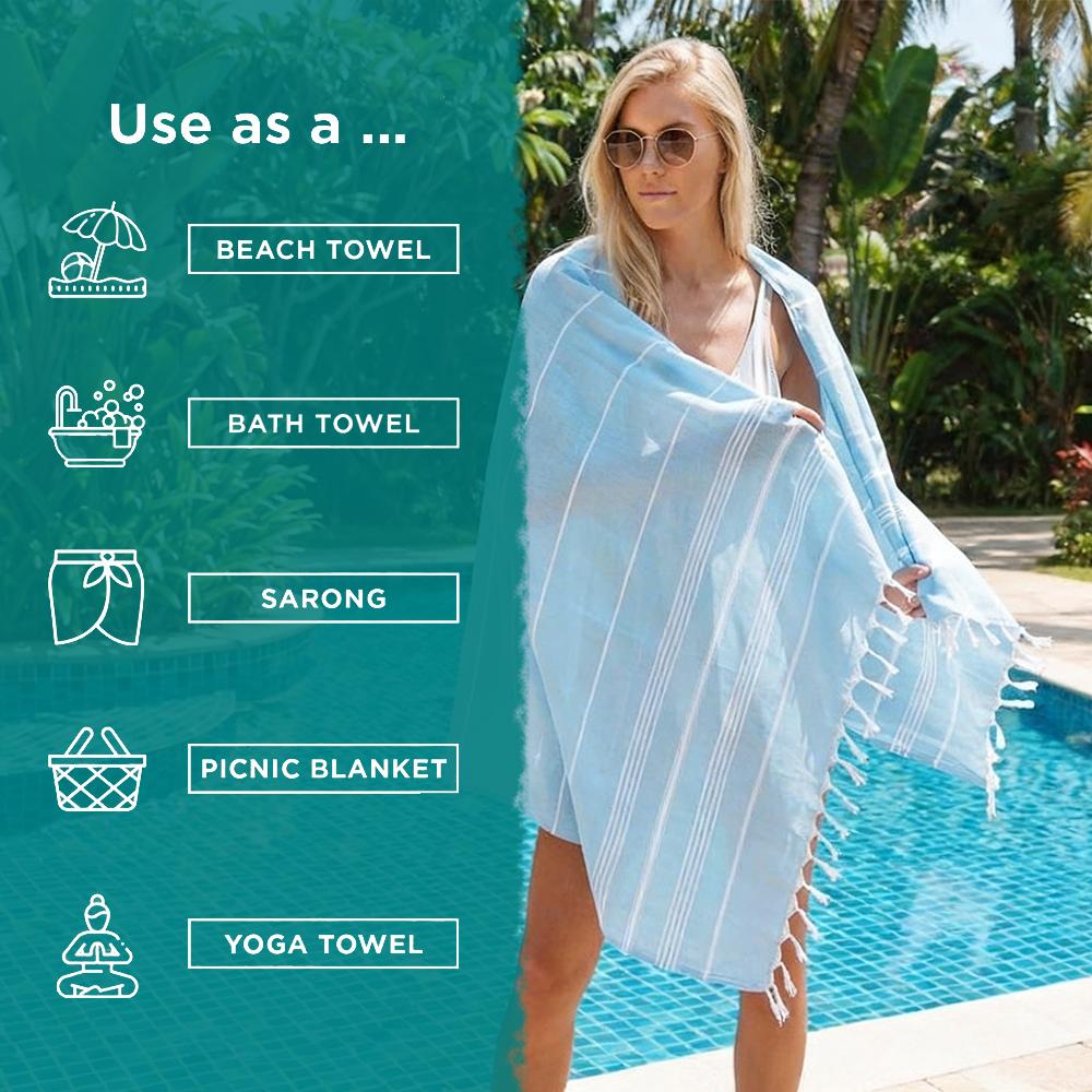 Turkey Beach Towel Shawl Striped Tassel Oversized Bath Towel Absorbent Quick-Drying Outdoor Seaside Sand-Free