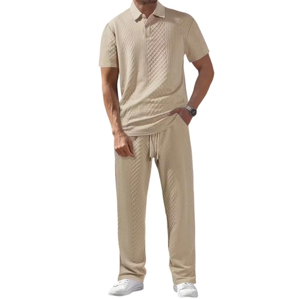 Herren  Sport  Freizeit  Umlegekragen  Kurzarm  Hosen  Set