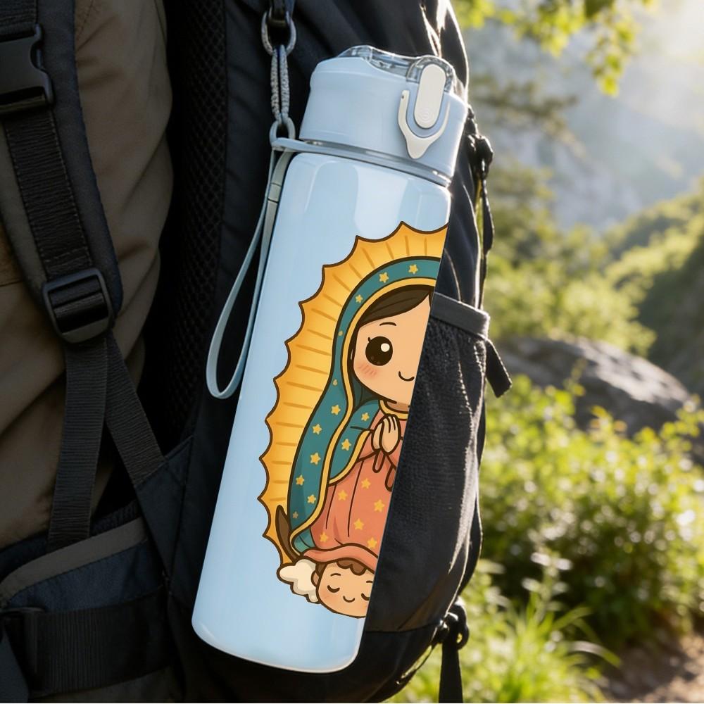1PC Our Lady Guadalupe Icon Print 750ml Color Plastic Sports Water Bottle Leakproof Flip Straw Lid Suitable for Sports Office Home Use