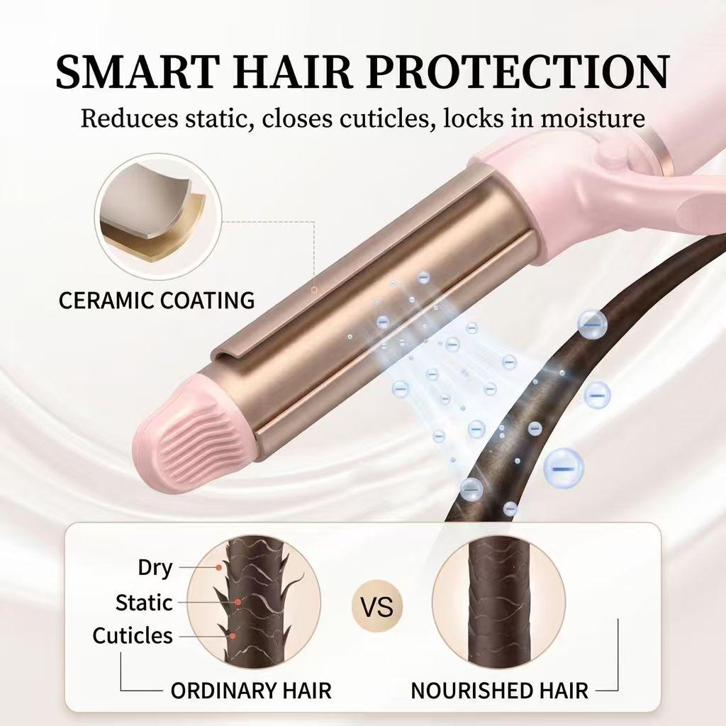 Elegantes AE-522C Smart Lockenstab, Pink, Keramikglasur-Beschichtung, 3-stufige Temperaturregelung