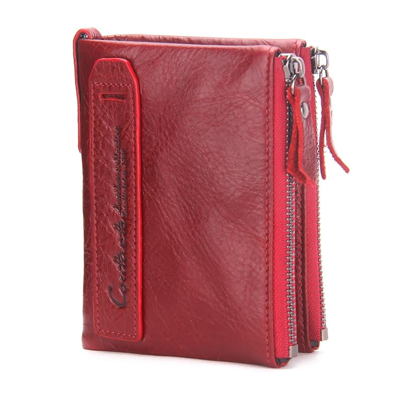 

[Contact s serie] genuine leather bifold wallet ladies leather wallet Large capacity RFID wallet Holds a lot of cards double zipper coin purse Branded