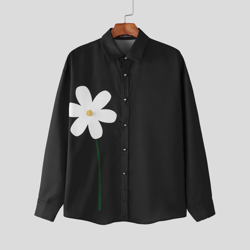 

INCERUN Мужские рубашки свободного покроя с отложным воротником, длинным рукавом, пуговицами, цветочным принтом