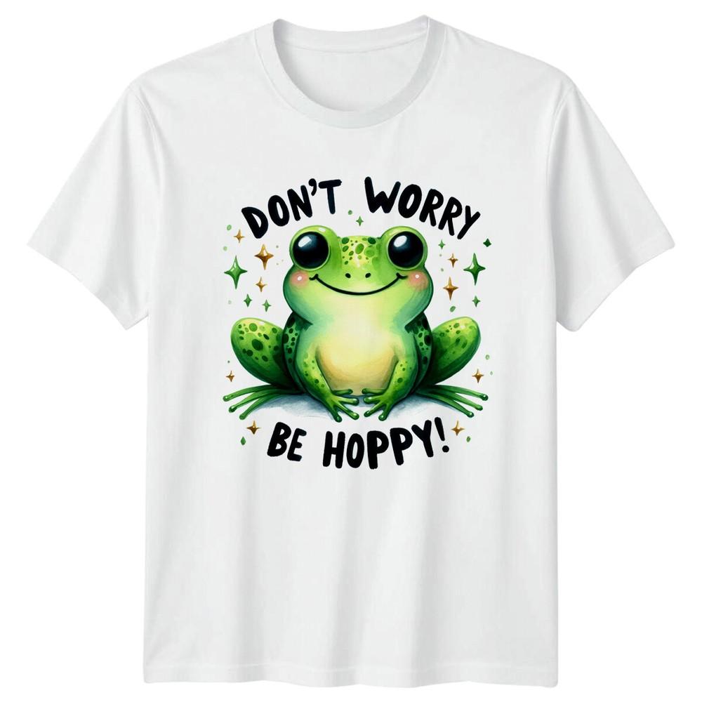 Dont Worry Be Hoppy Frog Pun Cartoon Graphic TShirt S