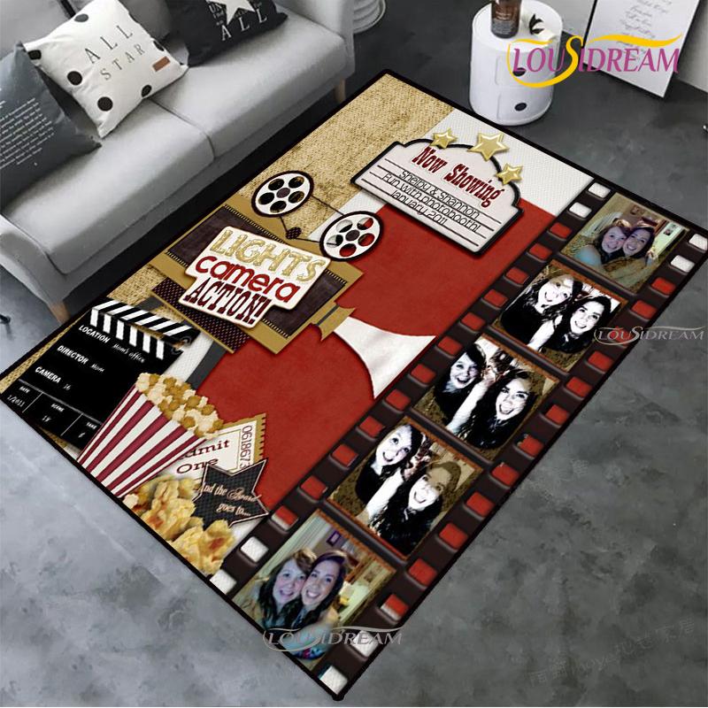 Movie Night Clapboard Area Rug Home Theater Film Art Rugs Cinema Carpet Non-Slip Home Decoration for Bedroom Living Playing Room