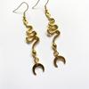 Gothic Gold Color Spirit Snake Crescent Moon Pendant Dangle Earrings for Women Hallowmas Party Witch Jewelry Accessories Gifts