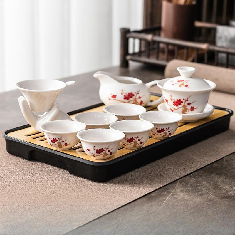 Kung Fu Tea Set Home Simple Living Room Set of Ceramic Covered Bowl Tea Cup Tray Water Storage Tea Tray Diamine Plate