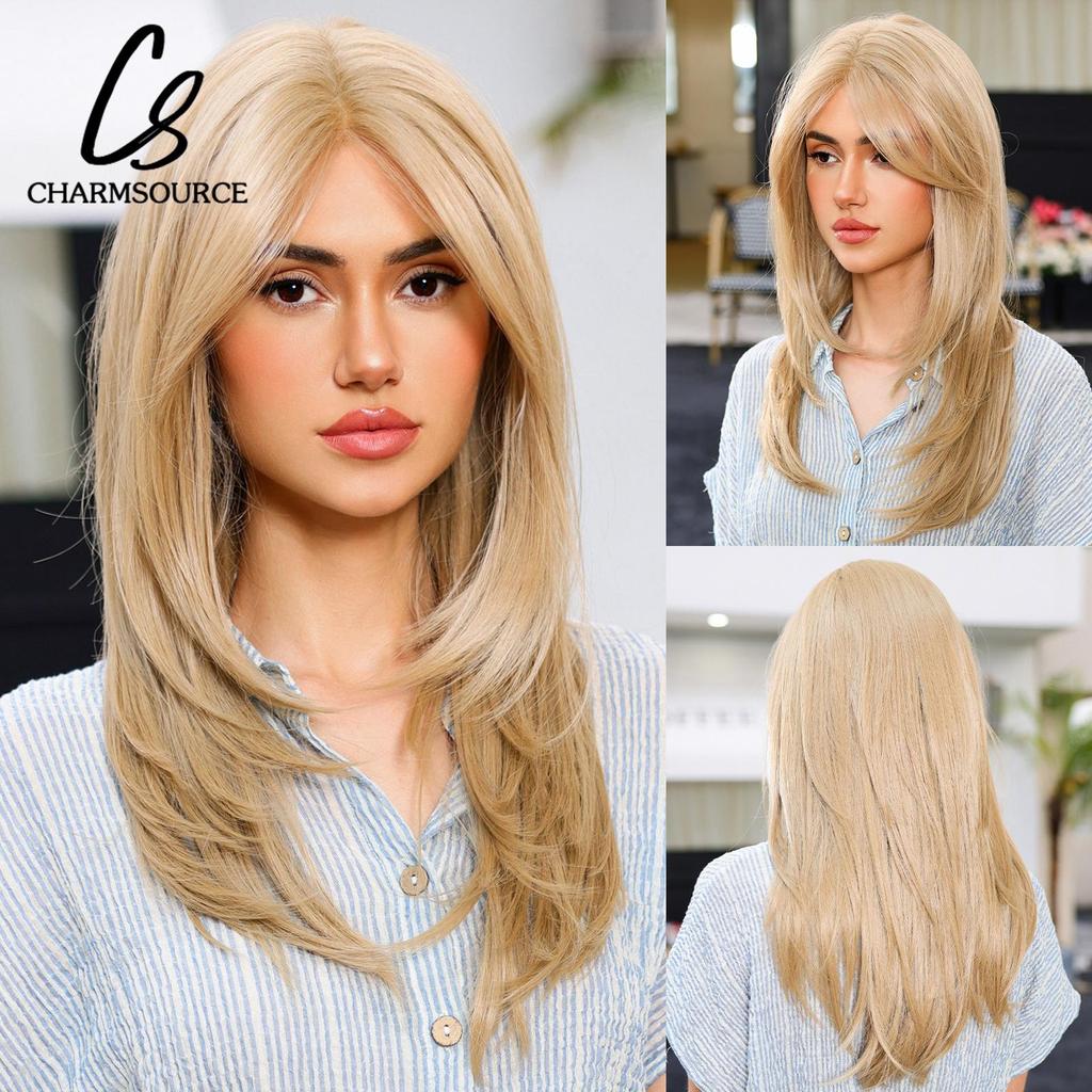 LOUIS FERRE Lace Front Wigs Long Straight Hair Blonde Wig with Side Part Daily Use Party Wig for White Women Heat Resistant