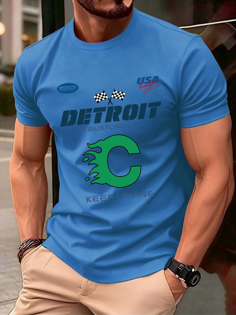 Detroit Usa Sport Pattern Design TShirts Men Cotton Casual Trendy T Shirt Retro Soft Clothing Summer Crewneck Streetwear