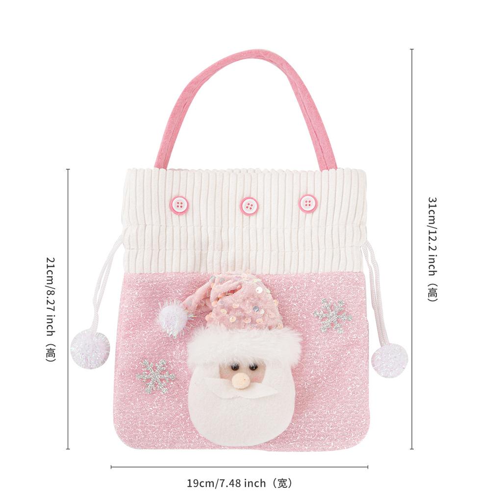 Christmas Gift Bag with Santa Apple Print, Jute-Like Candy Pouch for Xmas Decorations Holiday Party Favor