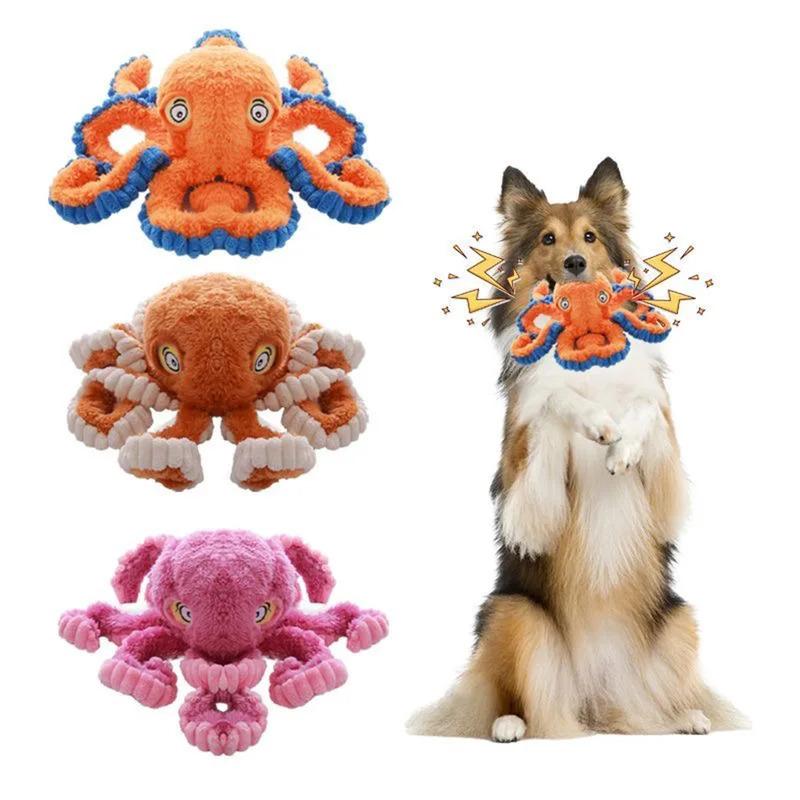 Indestructible Dog Toys for Aggressive Chewers Squeaky Octopus Plush Chew Toy with Rattle Sound Interactive Puppy Toys for Small