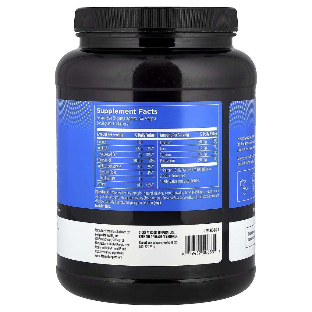 Designs For Health Designs for Sport®, Hydrolyzed Whey Protein, Chocolate, 819g (1.81lb)