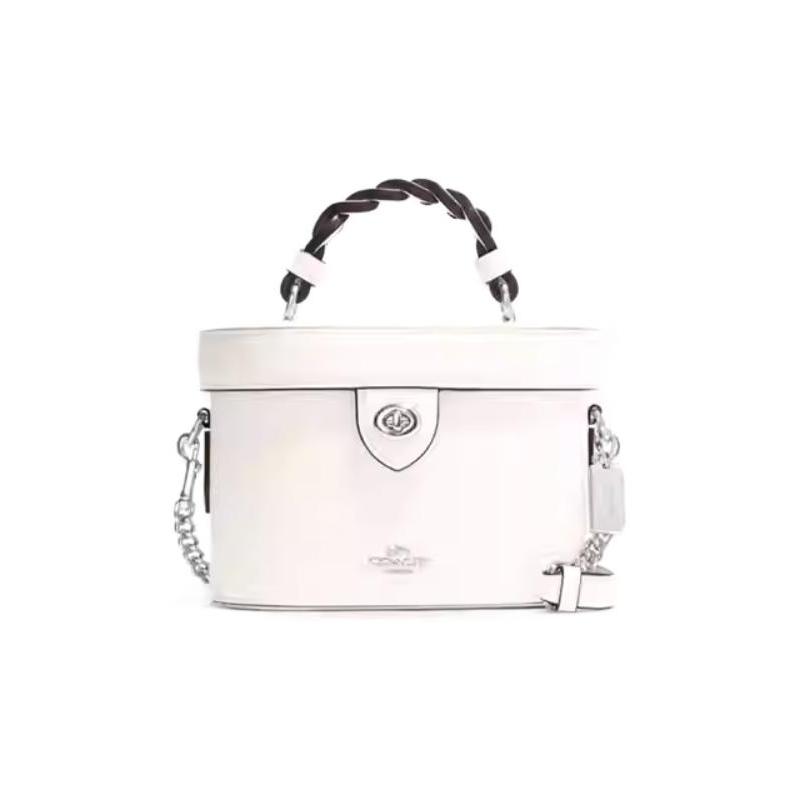 

COACH Kay 20 Solid Color Logo Logo Braided Handle Turnlock Closure Leather Bucket Bag Shoulder Crossbody Bag Small Women White білий