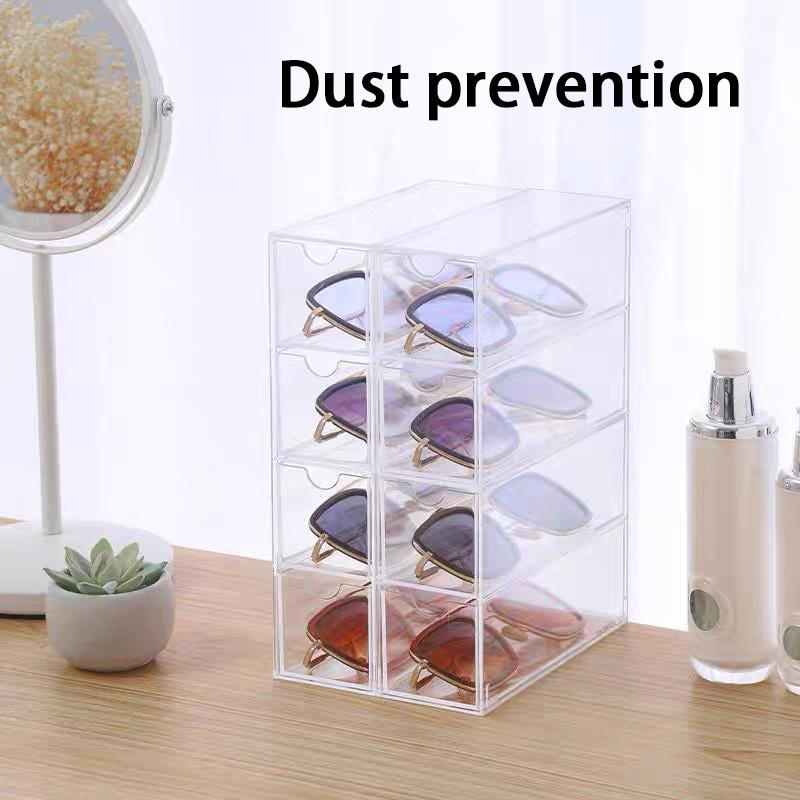 4 Layers Acrylic Glasses Storage Box Stackable Transparent Drawer Type Display Holder Makeup Sunglasses Organizer Box Jewelry