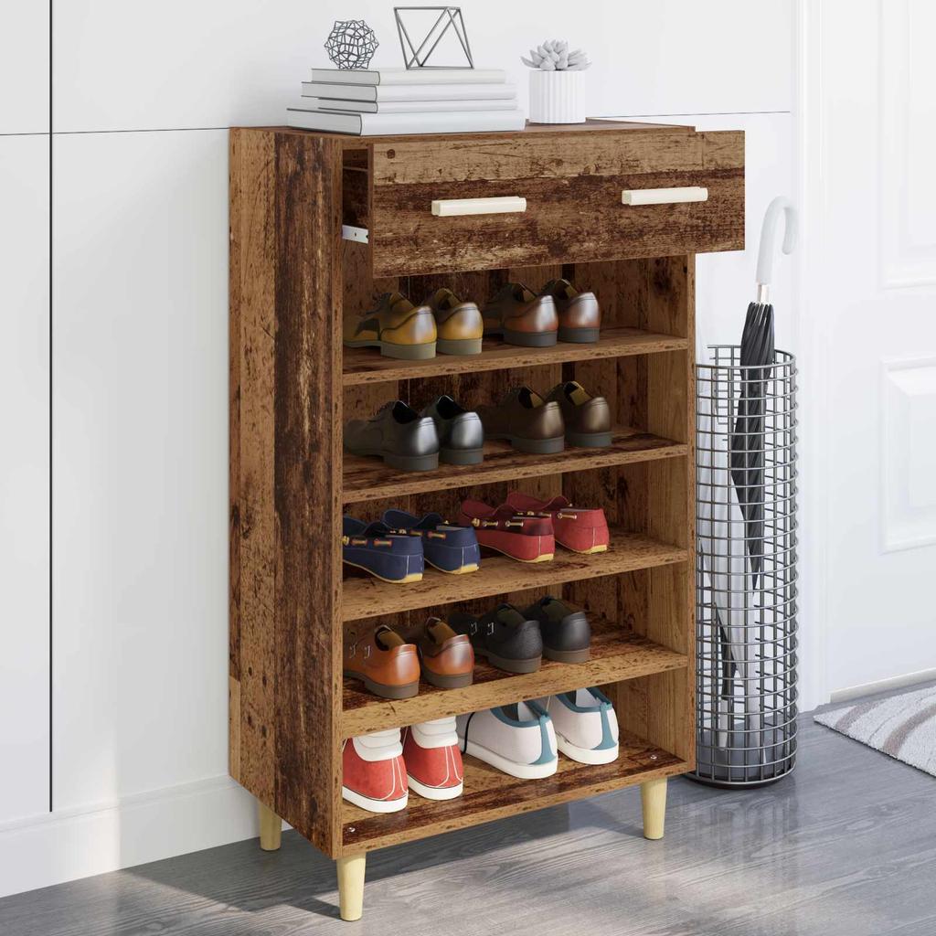 Shoe Cabinet with Shelf Rustic Wood Look 60 x 35 x 105 cm Engineered Wood
