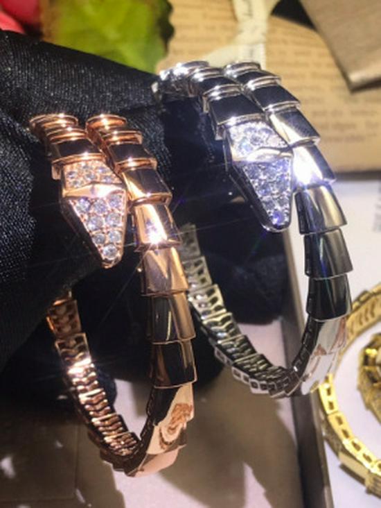 Bracciale a Maglia Serpentina in Argento Sterling 925 con Diamanti Completi