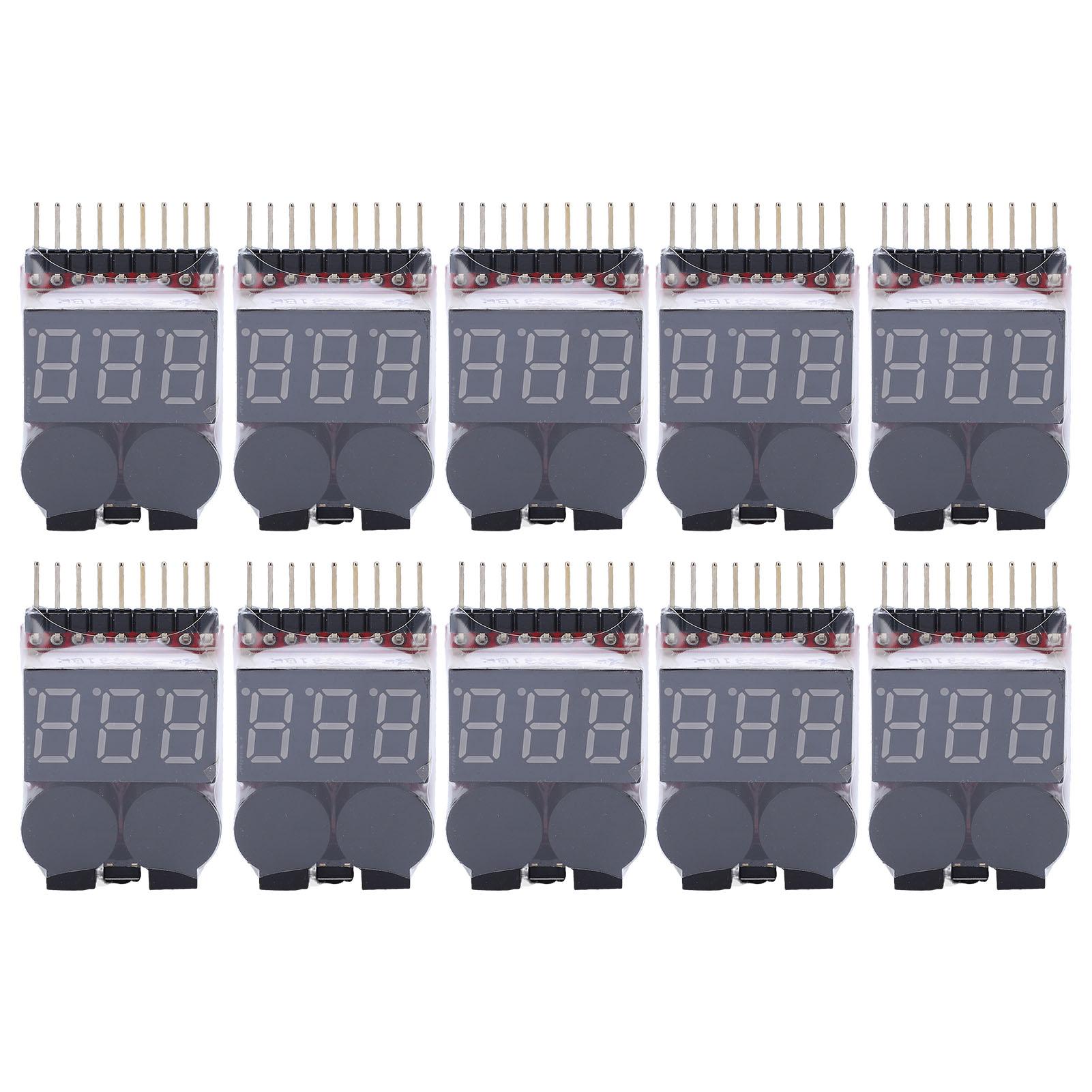 

10Pcs Lipo Battery Voltage Tester Digital Display 18S Low Volt Buzzer Alarm Set Kit