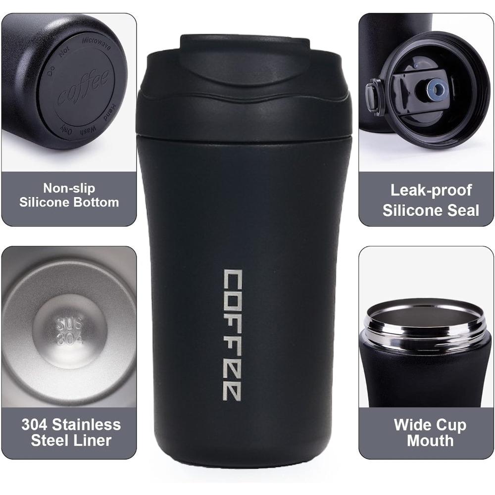 14Oz Insulated Stainless Steel Travel Coffee Mug Spill Proof Travel Mug with Straw Reusable Drinkware for Hot and Cold Beverages