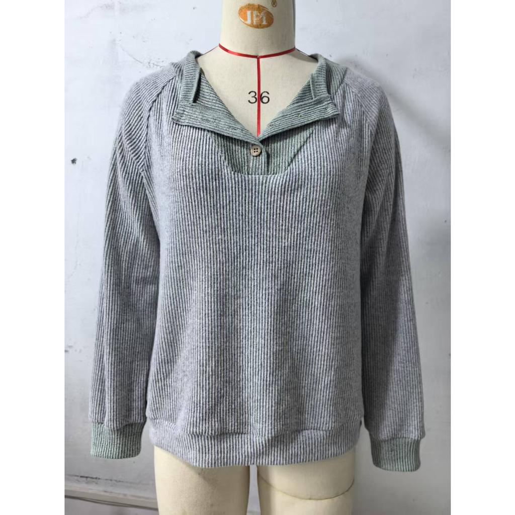 Women's Autumn Winter V-Neck Color Block Top, Oversized Drop Shoulder Long Sleeve Casual Loose Fit Sporty Streetwear Shirt