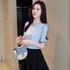 Short Sleeve Summer Tops Fashion Women Blouse Shirt Bow Sweet Top Women's Clothing Pink Apricot O-neck Chiffon Blouses
