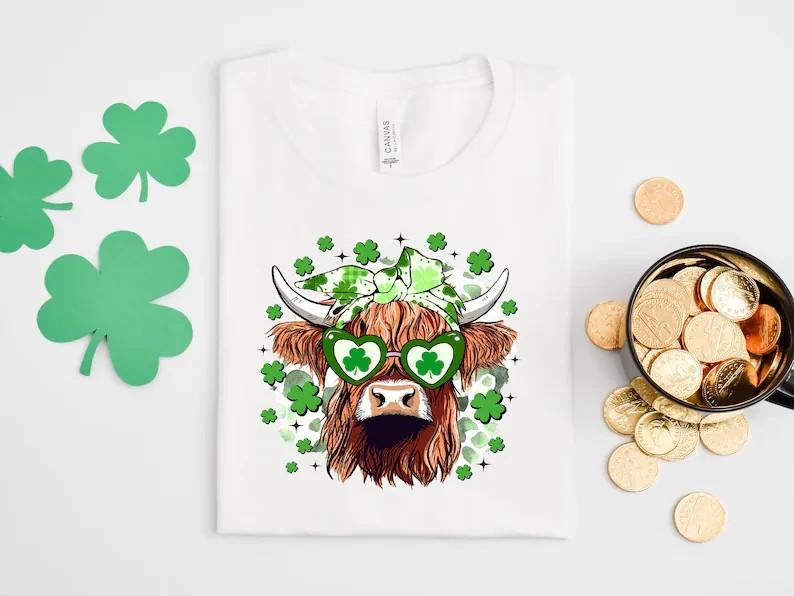 St Patrick s Day Highland Cow One Lucky Heifer Lucky Cow Lover Gift Shirt Unisex L
