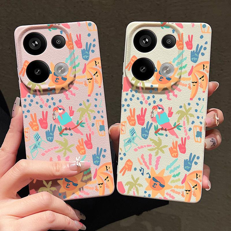 Kolorowe Etui z Wzorem Kreskówkowym Xiaomi 14T 13T 11T Pro Skórzana Faktura Silikonowe Pokrowiec Funda Dla Redmi Note 14 13 Pro 4G 5G 12 11
