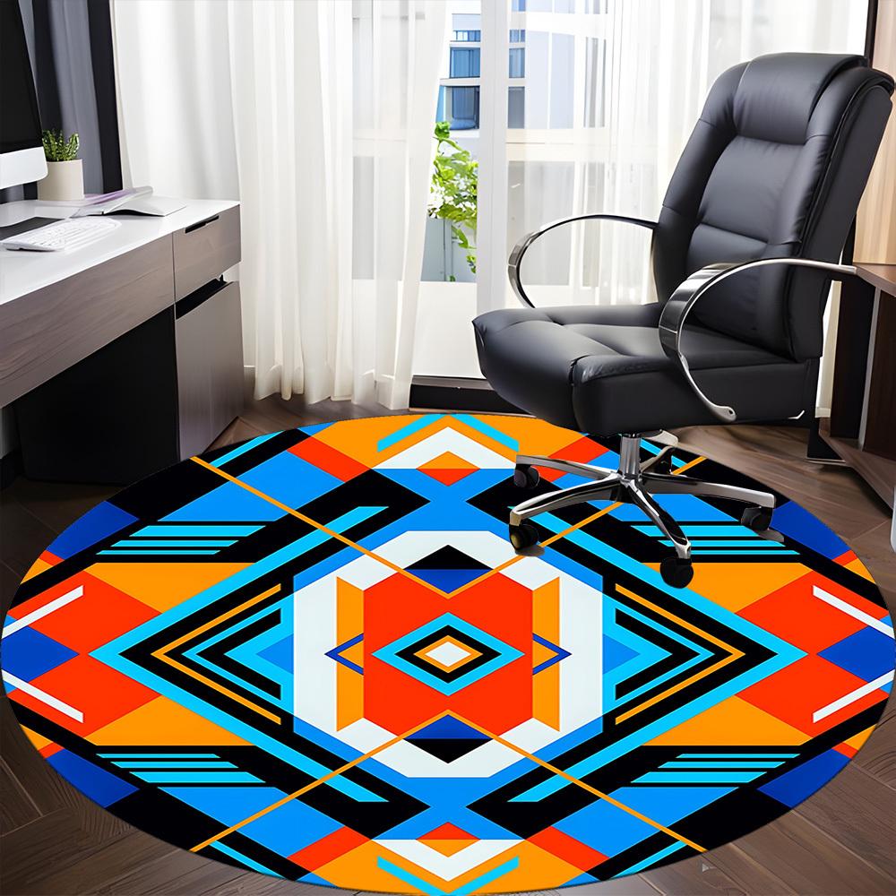 1pc Geometric Pattern Carpet, Round Non Slip Durable Large Size Office Carpet, Suitable for Office