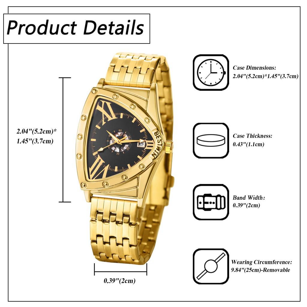 Triangular Funny Waterproof Roman Alphabet Analog Calendar Stainless Steel Antique Silver Gold Accessories Birthday Anniversary Christmas Day Present