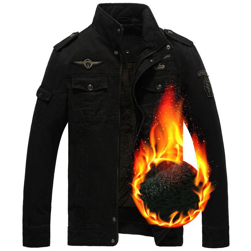 Men's Autumn Winter Thicken Military Jacket With Warm Lined Interior And Stand Collar