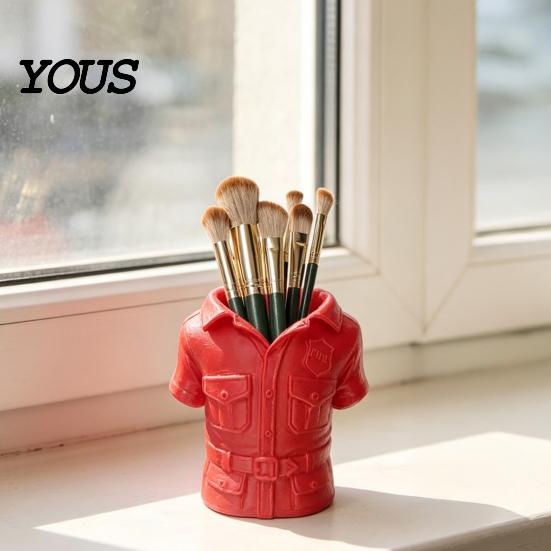 Bright Red Desk Decor 3D Printed Shirt-Shaped Pen Holder, Creative Workwear Organizer for Pencils Markers Unique Office Accessory Scissors,