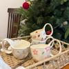 2025 New Collection Ceramic Mug Hand-Painted Flower Strawberry Design Cute Irregular Ceramic Coffee Cup with Large Handle