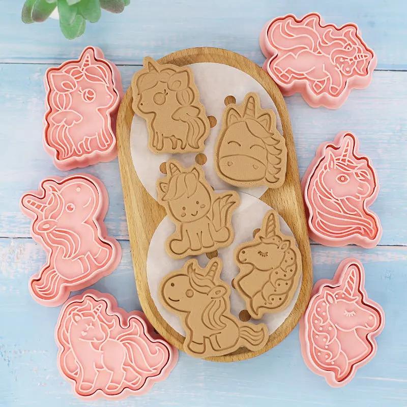 6 Pcs/set Cookie Cutters Plastic 3D Cute Cartoon Pressable Biscuit Mold Cookie Stamp Kitchen Baking Pastry Bakeware