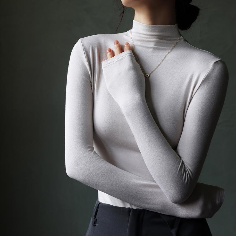 Košile s polovičním límečkem s dlouhým rukávem Ženy Sexy zkrácené topy podzimní černá ležérní vyztužená štíhlá základní dámská trička